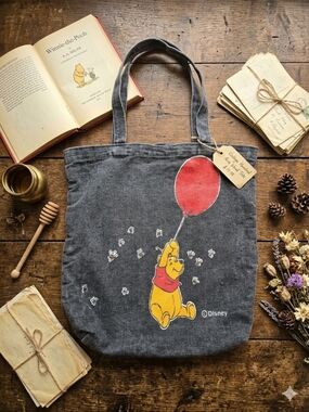 Vintage Disney Winnie the Pooh Acid Wash Denim Tote Bag Red Balloon